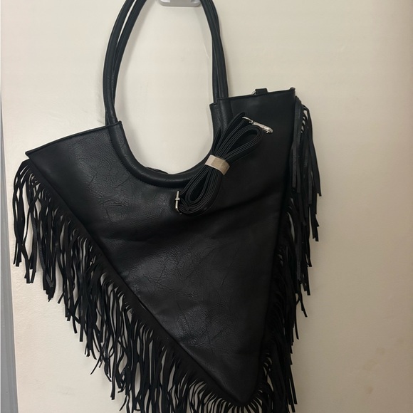Nasty Gal Black Fringe Tote with Silver Studs - NWT - Picture 4 of 5